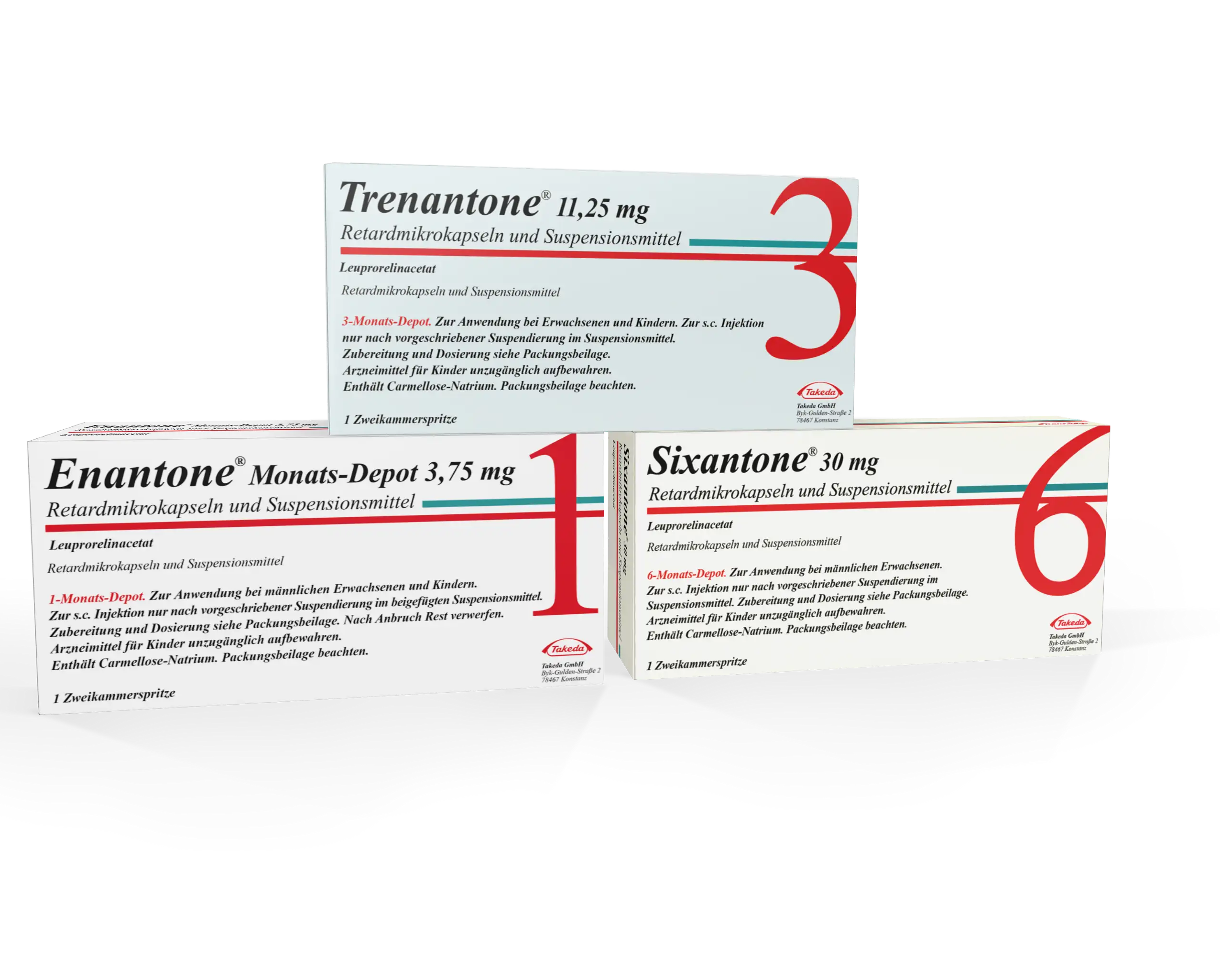 Packshots of Trenantone, Enantone, Sixantone