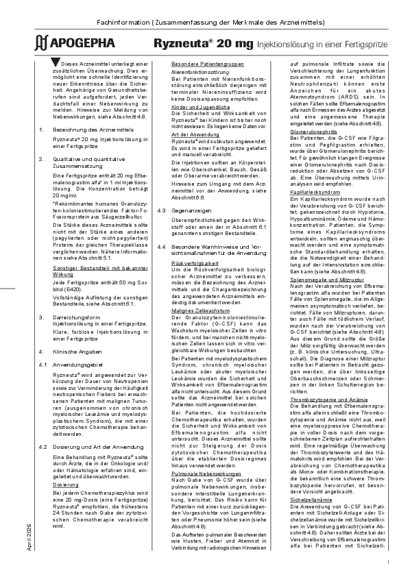 Titelseite der PDF-Datei Ryzneuta Fachinformation