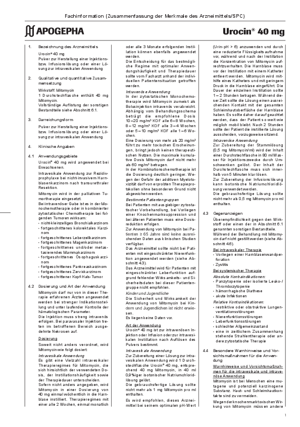 Preview image of a downloadable file Title page of the PDF file Technical information Urocin® 40 mg