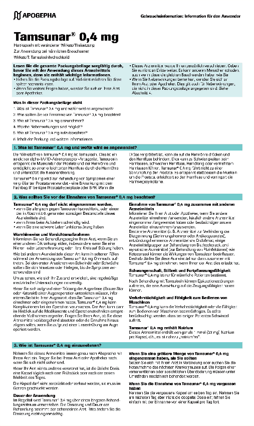 Titelseite der PDF-Datei Gebrauchsinformation Tamsunar® 0,4 mg
