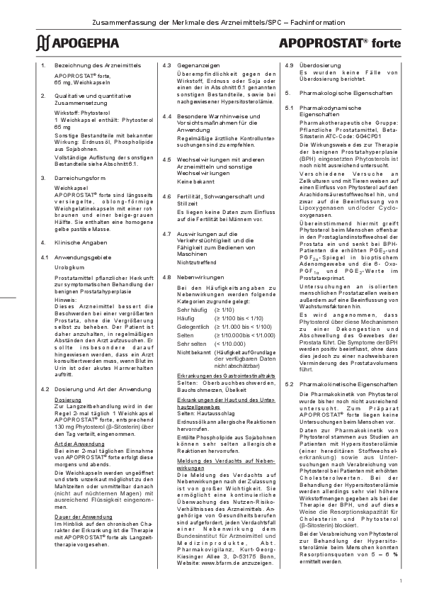 Titelseite der PDF-Datei Fachinformation APOPROSTAT® forte