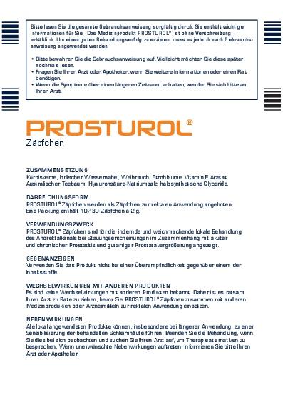 Title page of the PDF file Usage information PROSTUROL® suppositories