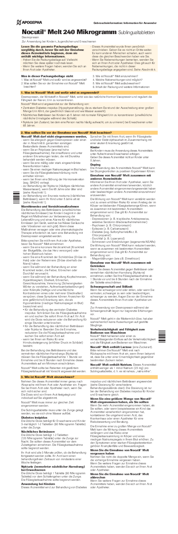 Titelseite der PDF-Datei Gebrauchsinformation Nocutil® Melt 60 µg Sublingualtabletten