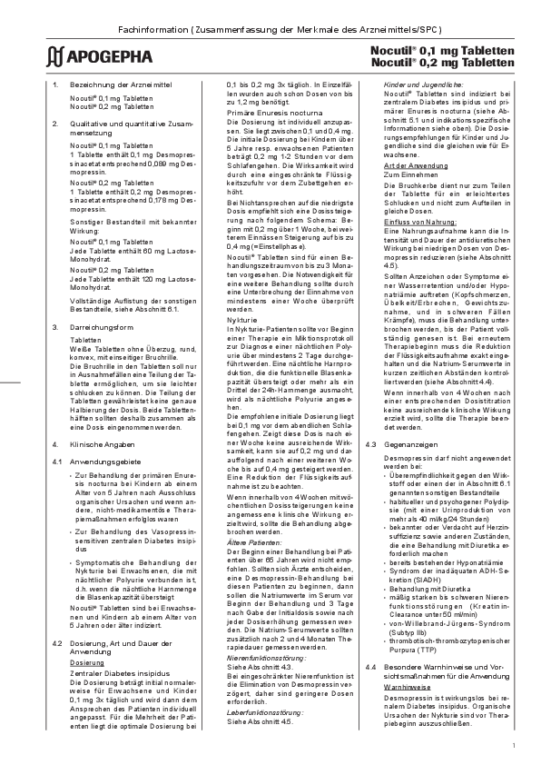 Title page of the PDF file Technical information on Nocutil® Tablets