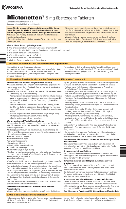 Titelseite der PDF-Datei Gebrauchsinformation Mictonetten® (5 mg)