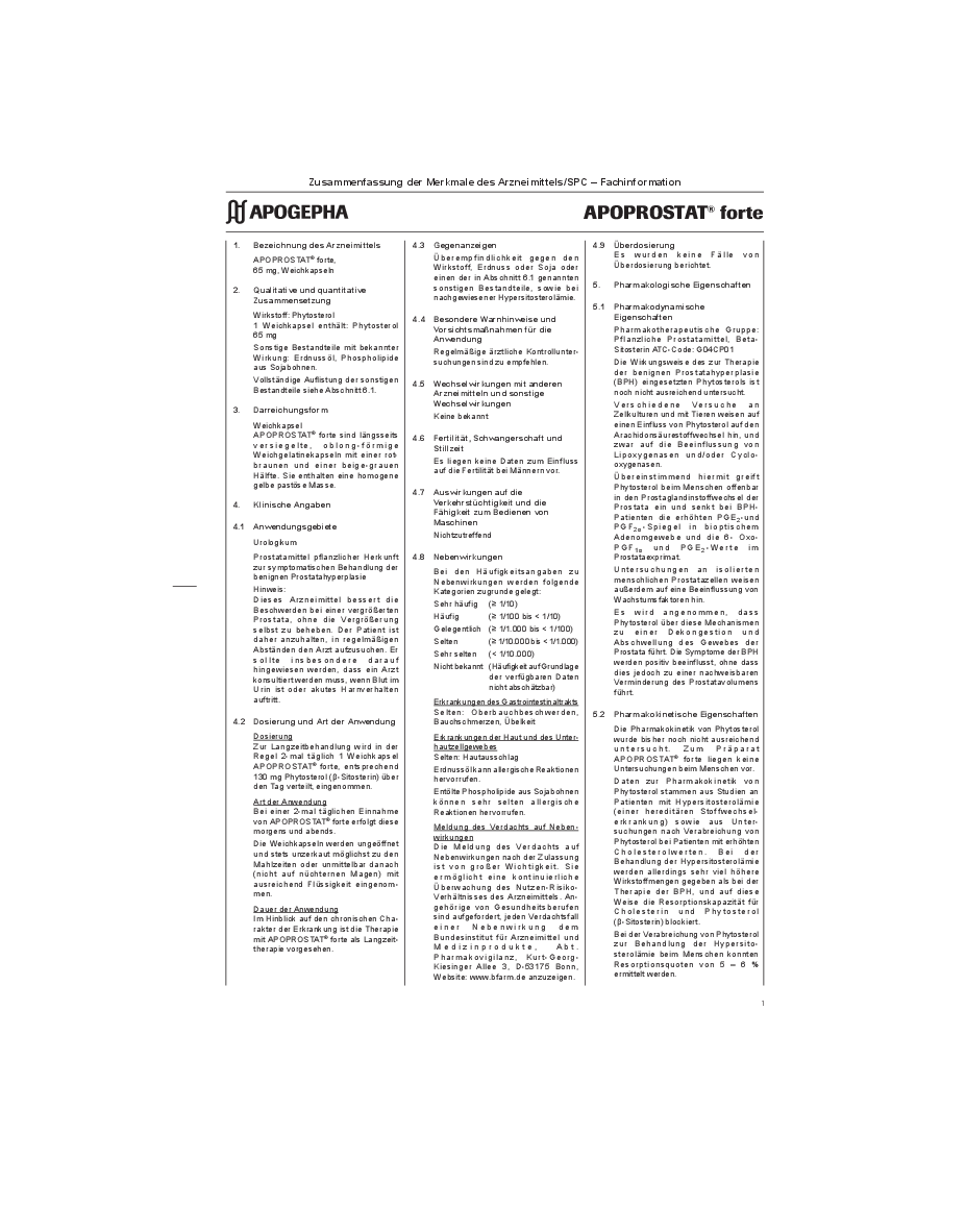 Titelseite der PDF-Datei Fachinformation APOPROSTAT® forte