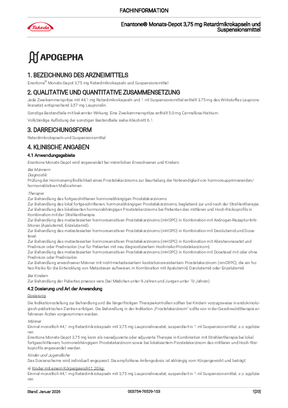 Titelseite der PDF-Datei Fachinformation Enantone® 3,75 mg