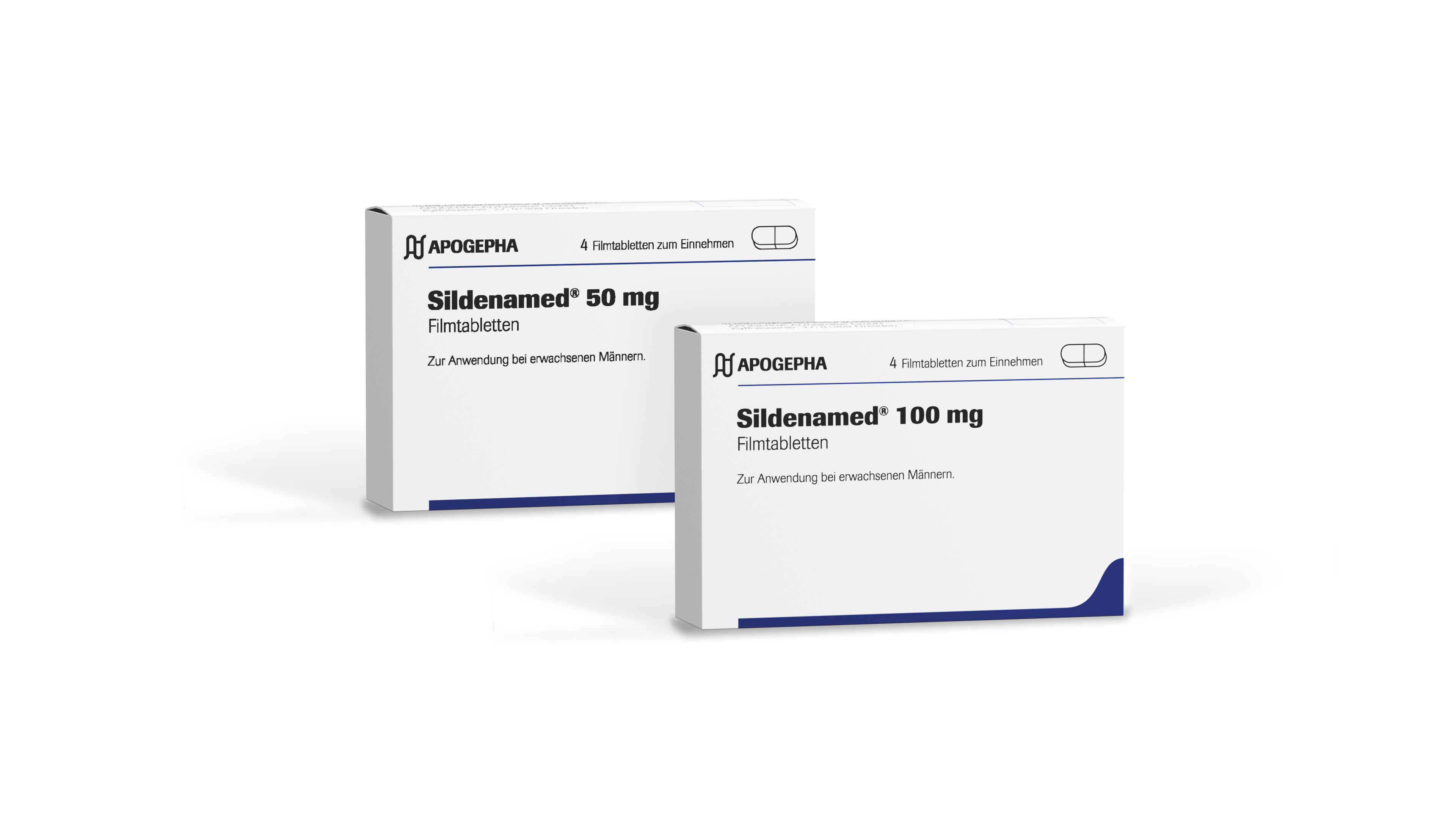 Es sind die Produktpackungen von Sildenamed 50mg und Sildenamed 100mg abgebildet.